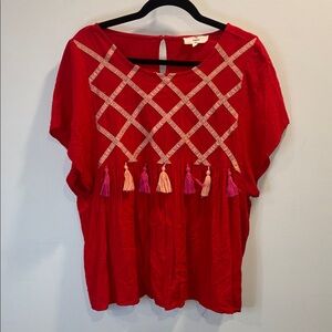 Entro Ribbon Grid Blouse with Tassels